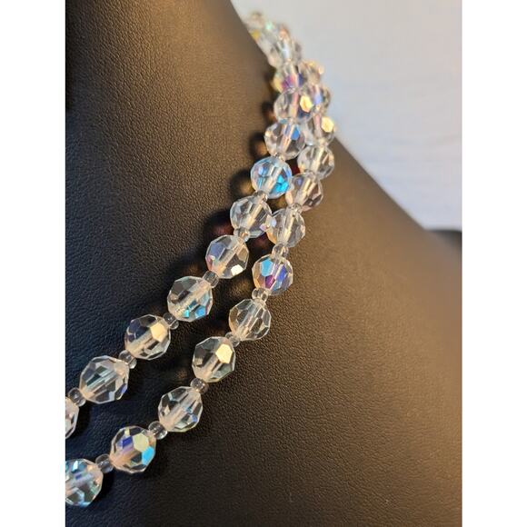 Vintage 1950s Double Strand Faceted Austrian AB Crystal Fancy Clasp Necklace - Picture 3 of 7
